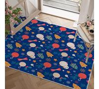 dyausi Tapis Noël Rouge - Tapis Salon 80x150 cm Bleu Xmas, Tapis de Porte Lavable Décoration Carpet Chambre Enfant Poil Ras en Machine Antidérapant pour Salle à Manger, Bureau J145