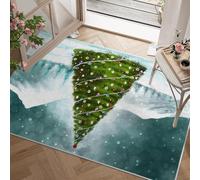 dyausi Tapis Noël Rouge - Tapis Salon 80x150 cm Pin Xmas, Tapis de Porte Lavable Vert Carpet pour Chambre, Moquette Antidérapant à Poils Ras, Paillasson Décor à La Maison J195