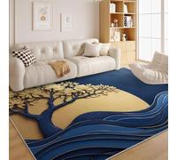 dyausi Tapis Salon 120x120 cm Traditionnel Arbre Fleurs et Plantes - Lavable en Machine - Descente de Lit Rétro pour Chambre - Décoration Tendance Adulte Ado - Moquette Confortable pour Sol Bleu Y43