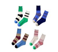 Dybag Lot de 4 paires de chaussettes mi-mollet asymétriques bicolores pour femme Printemps et automne Coton respirant