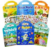 Dybydu 6 Livres d'autocollants Réutilisables Pour Enfants 3+, Espace, Océan, Véhicule, Dinosaure, Animal, Ferme, Cadeaux d'anniversaire Filles Garçons