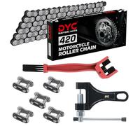 DYC 420 Chaîne 138 maillons avec 5 maillons maîtres et outil de disjoncteur de chaîne compatible avec Go Kart/Mini Bike/Pit Bike/ATV de 50-125 cc et 196/212 cc - Coleman, SSR, TaoTao, Coolster, Apollo