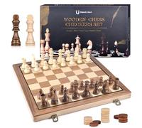 DYDHRER Jeu D'Échecs, 2 en 1 Echiquier Bois, Jeu d'Échec en Bois Pliable, Portable Echiquier Magnetique, Double Reine, Echiquier pour Voyage, Chess Board pour Adultes et Enfants Débutants-39×39cm