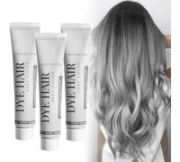 Dye de cheveux gris gris naturel, colorant de cheveux argenté gris clair unisexe, teinture instantanée non dommageable pour tous les types de cheveux, faciles à appliquer et à nettoyer (3 x 100 ml)