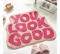 DyeFury Grand tapis de bain antidérapant « You Look Good » - 61 x 78,7 cm - Rose - Joli tapis de salle de bain pour filles et femmes