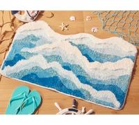 DyeFury Grand Tapis de Bain Bleu Motif Vagues de l'océan, Joli Tapis de Salle de Bain Funky pour décoration sur Le thème Nautique, antidérapant et Lavable pour Chambre à Coucher, Cuisine, Tapis de