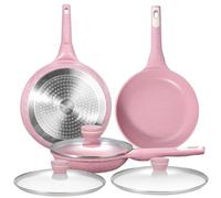 DYGG Set de 6 Poêles à Frire Induction [20/26/28 cm] avec Couvercles - Revêtement Granit Antiadhésif Ultra-Résistant 100% sans PFAS/PFOA - Compatible Tous Feux (Gaz, Induction, Électrique)