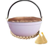 DYHQQ Cocotte en Fonte 2L avec Couvercle pour la Cuisson intérieure en extérieur Cocotte en Fonte 2L Couvercle en Forme de dôme en Bois,Violet