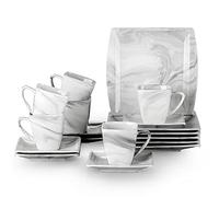 DYHWAC 18 / 36pcs Marbre Grey Porcelaine Céramique Céramique Ensembles de boissons avec tasses à café, soucoupes et assiettes de dessert for 6 personnes(D)