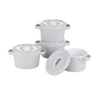 DYHWAC 4 pièces 30 0ML Plaque de cuisson de céramique de rameau de petite céramique avec couvercle, mini cocotte en porcelaine ronde Souffle Plat