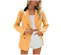 Dyhxuan Blazer pour femme - Élégante veste de costume à manches longues - Bloc de couleurs - Veste blazer ouverte à l'avant - Avec boutons carrés - Décontractée - Travail - Bureau - Tenue d'affaires