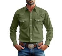 Dyhxuan Chemise à manches longues pour homme - Grandes tailles - Vintage - En coton - Couleur unie - Chemise de loisirs boutonnée vers le bas - Chemise à manches longues pour homme, Vert armée., L