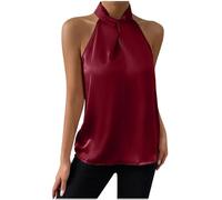 Dyhxuan Haut dos nu pour femme sans manches, épaules dénudées, haut d'affaires, débardeur d'été, couleur unie, en satin, confortable, chemisier, chemisier, chemisier, t-shirt d'été, parfait avec un