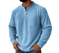 Dyhxuan Henley T-shirt en Corduroy pour homme - Couleur unie - En velours côtelé - Grandes tailles - Décontracté, bleu ciel, M