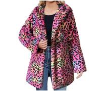 Dyhxuan Manteau d'hiver Femme Imprimé Léopard Fausse Fourrure Manteau Hiver Chaud Long Veste d'hiver Manches Longues Capuche Fausse Fourrure Manteau Décontracté Cardigan Fausse Fourrure Manteau