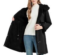 Dyhxuan Manteau d'hiver pour femme - Longueur moyenne - En polaire - Avec capuche - Veste polaire chaude - Fermeture éclair - Veste réversible élégante - Trench coat - M-3XL, Noir , XL
