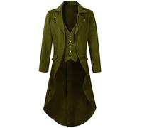 Dyhxuan Manteau steampunk frack pour homme, manteau médiéval, victorien, veste gothique, vêtements de renaissance, veste élégante, costume d'Halloween, Vert armée., 3XL