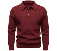 Dyhxuan Polo à manches longues en tricot pour homme - Coupe droite - Pull en tricot - Boutonnière - Couleur unie - Manches longues - Chaud, Bordeaux, XXL