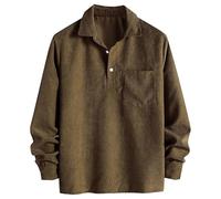 Dyhxuan Polo à manches longues en velours côtelé pour homme - Style décontracté - Boutonnière - Manches longues - Polo en velours côtelé, café, XXL