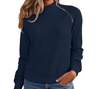 Dyhxuan Pull pour femme - Col zippé - Manches longues - Automne - Basique - Manches longues - Court - Décontracté - Pour femme - Couleur unie - S-2XL, Marine, M