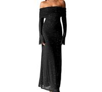 Dyhxuan Robe de soirée sexy pour femme - Épaules dénudées - Robe moulante - Robe longue - Robe de bal - Robe de fête festive, Noir , M