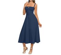 Dyhxuan Robe d'été longue pour femme - Corset - Robe de plage élégante - Spaghetti - Robe midi sexy avec cordon de serrage - Robe sans manches - Couleur unie - Robe décontractée légère et aérée - Robe