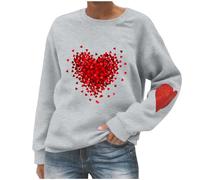 Dyhxuan Sweat-shirt à motif cœur décontracté col rond à manches longues coupe droite pull à manches longues pour la Saint-Valentin, gris, XXL