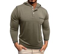 Dyhxuan T-shirt à manches longues pour homme - Stretch - Avec capuche - Boutonnière - Décontracté - Manches longues - Coupe droite - Basique - Pull à capuche tendance - S-3XL, kaki, XL