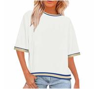 Dyhxuan T-shirt d'été pour femme - Demi-manches - Col rond - Tendance - Bloc de couleurs - Sweat-shirt décontracté à manches courtes - T-shirt ample - Léger - Chemisier d'été décontracté, Blanc., L