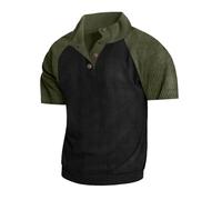 Dyhxuan T-shirt en velours côtelé tendance pour homme - Bloc de couleurs - Manches courtes - Boutonnière - Col montant - Chemise décontractée en velours côtelé - Confortable - Pour l'été - T-shirt de