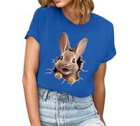 Dyhxuan T-shirt pour femme - Motif lapin mignon - T-shirt de Pâques - Col rond - Manches courtes - T-shirt amusant - Costume de Pâques, bleu, M