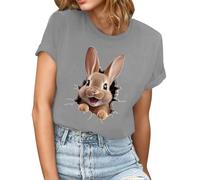 Dyhxuan T-shirt pour femme - Motif lapin mignon - T-shirt de Pâques - Col rond - Manches courtes - T-shirt amusant - Costume de Pâques, gris, L
