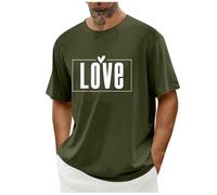 Dyhxuan T-shirt pour homme - Pour la Saint-Valentin - Décontracté - Manches courtes - Imprimé d'amour - Coupe droite - Col rond - T-shirt basique - T-shirt aéré à manches courtes, Vert armée., XXL