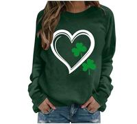 Dyhxuan Tenue festive pour femme - Pull basique à col rond - Imprimé trèfle irlandais - Manches longues - Fête nationale irlandaise - Manches longues, Vert armée., S