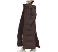 Dyhxuan Veste d'hiver longue d'hiver pour femme - Doudoune à manches longues - Couleur unie - Veste de transition pour adolescente - Veste tampon avec capuche - Manteau d'hiver avec poche fendue -