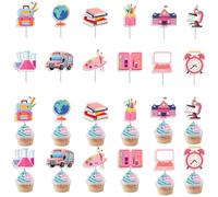DYIOTF 36 Pièces Décoration Rentrée Scolaire pour Cupcakes, Toppers de Gâteau Rose pour Fête d'École, Décoration de Table Rentrée des Classes, Accessoires de Pâtisserie pour Enfants et Enseignants