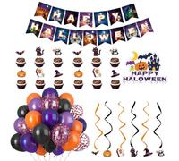 DYIOTF Décoration Halloween Kit 75 Pièces - Deco Halloween Interieur avec Guirlande Halloween, Ballons Orange et Noir, Spirales et Cake Toppers pour Fête Thématique Horreur et Anniversaire