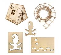 DYIOTF Kit de 5 Pochoirs de Noël en Bois - Empreintes de Lutin Farceur, Échelle et Tente Miniature - Décoration DIY Créative pour Fenêtres et Sol - Cadeau de Fête Amusant pour Enfants