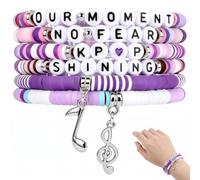 DYIOTF Lot de 6 Bracelet Kpop Violet en Argile Polymère, Bijoux Kpop Accessoires pour Fans Merch, Idée Cadeau Anniversaire Fille, Bracelet Perle Élastique pour Concert et Collection Fan K-pop