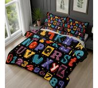 Dyjuaa Alphabet ABC Housse de Couette 90x190 cm Chiffres Colorée Parure de lit Enfant Étoile Housse Couette en Microfibre avec Fermeture éclair et 2 Taie d'oreiller 65x65 cm