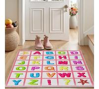 Dyjuaa Alphabet ABC Paillasson Entrée Intérieur 80x120 cm, Tartan Carré Tapis Lavable en Machine Antidérapant Rugs Mignon Tapis Doux pour Cuisine Porte Couloir
