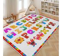Dyjuaa Alphabet ABC Tapis Salon 160x200 cm Monstre de Dessin Animé Tapis Chambre d'enfant Lavable en Machine Antidérapant Lettres Mignon Carpet Doux Poils Ras pour Cuisine, Salle à Manger