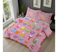 Dyjuaa Alphabet Amusant Parure de lit 200x200 cm 3 Pièces Motif Dessin Animé Housse de Couette Microfibre Monstre Lettres Literie avec Fermeture éclair et 2 Taie d'oreiller 65x65 cm