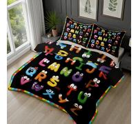 Dyjuaa Alphabet Dessin Animé Housse de Couette 220x240 cm Motif Dessin Animé Parure de Lit avec Fermeture Éclair Lettres Intéressant Housse Couette Microfibre avec 2 Taie d'oreiller 65x65 cm