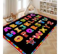 Dyjuaa Alphabet Dessin Animé Tapis de Salon Lavable en Machine Antiderapant Monstre Mignon Tapis Chambre Descente de Lit 120x160cm Lettres Carpet Interieur Doux Salle à Manger