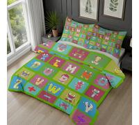 Dyjuaa Alphabet Housse de Couette 220x240 cm Monstre de Dessin Animé Parure de Lit avec Fermeture Éclair Lettres Mignon Housse Couette Microfibre avec 2 Taie d'oreiller 65x65 cm