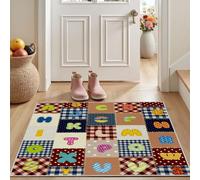 Dyjuaa Alphabet Patchwork Paillasson Entrée Intérieur 80x120 cm, Carré à Pois Tapis Lavable en Machine Antidérapant Rugs Plaid Rétro Tapis Doux pour Cuisine Porte Couloir