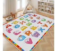 Dyjuaa Alphabet Tapis Antidérapant Doux Poils Ras 200 x 300 cm, Lettres Dessin Animé Grand Tapis Salon Lavable en Machine Carré Arc-en-Ciel Carpet Chambre Ado, Tapis Salle à Manger