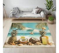 Dyjuaa Ananas Noix de Coco Tropicales Tapis Chambre Lavable en Machine Hawaii Été Plage Carpet AntidéRapant Poil Ras Descente de Lit 80x150 cm Tapis Doux pour Salon, Entrée, Couloir, Cuisine