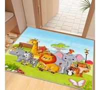 Dyjuaa Animaux Dessin Animé Paillasson Entrée Intérieur 60x90 cm, Girafe Lion Éléphant Tigre Tapis Lavable en Machine Antidérapant Rugs Animaux Sauvages Carpet Doux pour Cuisine Porte et Couloir
